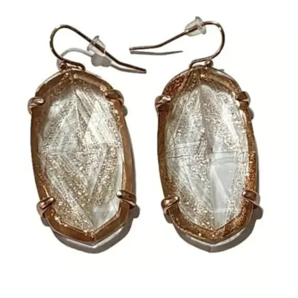 NWOT Kendra Scott Esme Rose Gold Drop Earrings In Gold Dusted Glass